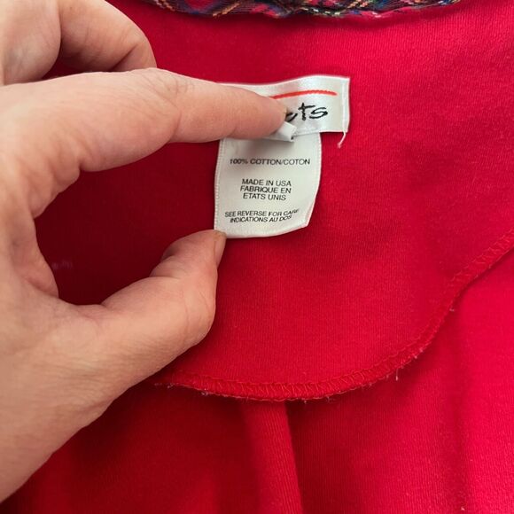 Vintage 80s Does 40s Talbots Dress M – Red, Plaid Trim, Gold Buttons, Preppy - Picture 8 of 10